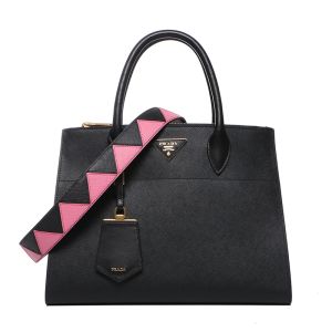 Prada 1BA102 Saffiano Leather Paradigme Bag In Black/Pink