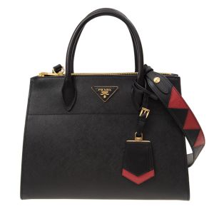 Prada 1BA102 Saffiano Leather Paradigme Bag In Black/Red