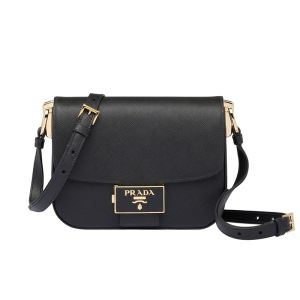 Prada 1BD217 Saffiano Leather Embleme Bag In Black