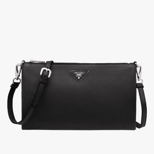 Prada 1BH997 Leather Shoulder Clutch Bag In Black