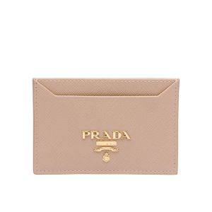 Prada 1MC208 Lettering Saffiano Leather Card Holder In Apricot