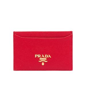 Prada 1MC208 Lettering Saffiano Leather Card Holder In Red