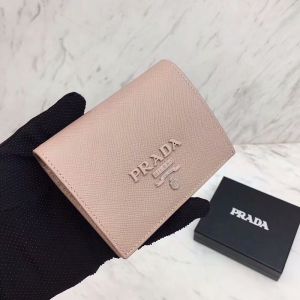 Prada 1MV204 Color-rich Lettering Saffiano Leather Bifold Wallet In Apricot