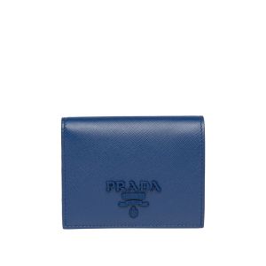 Prada 1MV204 Color-rich Lettering Saffiano Leather Bifold Wallet In Blue