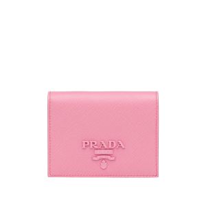 Prada 1MV204 Color-rich Lettering Saffiano Leather Bifold Wallet In Pink