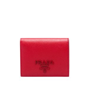 Prada 1MV204 Color-rich Lettering Saffiano Leather Bifold Wallet In Red