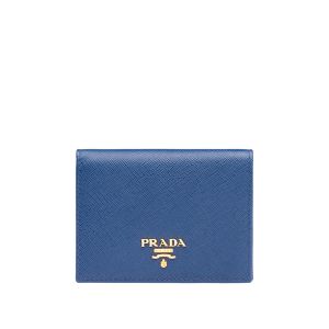 Prada 1MV204 Lettering Saffiano Leather Bifold Wallet In Blue