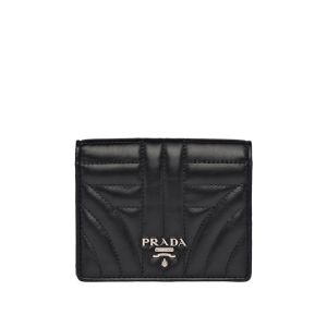 Prada 1MV204 Lettering Quilted Leather Bifold Wallet In Black