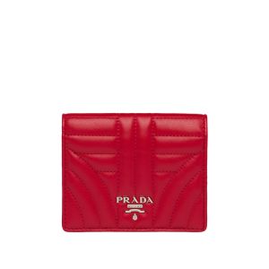 Prada 1MV204 Lettering Quilted Leather Bifold Wallet In Red