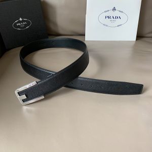 Prada 2CM105 Saffiano Leather Belt In Black/Silver