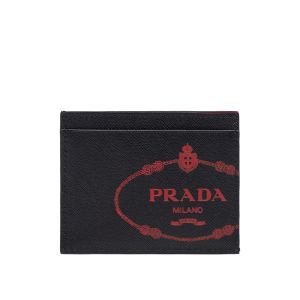 Prada 2MC223 Silk-screened Logo Saffiano Leather Card Holder In Black/Red