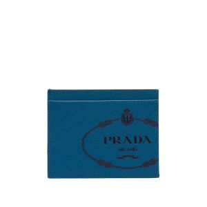 Prada 2MC223 Silk-screened Logo Saffiano Leather Card Holder In Blue