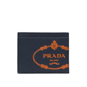 Prada 2MC223 Silk-screened Logo Saffiano Leather Card Holder In Navy Blue