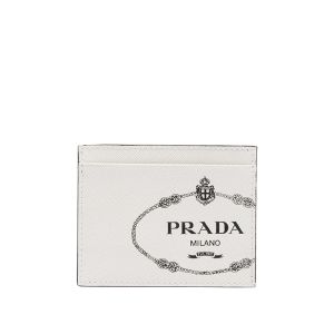 Prada 2MC223 Silk-screened Logo Saffiano Leather Card Holder In White