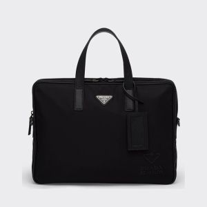 Prada 2VE005 Re-Nylon And Leather Briefcase In Black