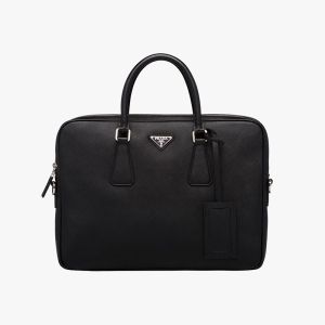 Prada 2VE368 Triangle Saffiano Leather Briefcase In Black