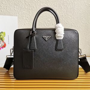 Prada 2VE891 Triangle Saffiano Leather Briefcase In Black