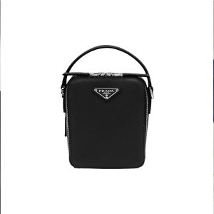 Prada 2VH067 Brique Saffiano Leather Cross-Body Bag In Black