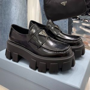 Prada Chocolate Leather Loafers Women In Black