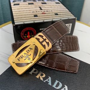 Prada Croc Embossed Leather Reversible Belt In Brown/Gold
