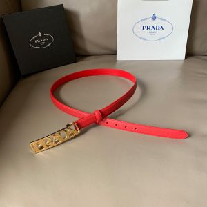 Prada Ladies Saffiano Leather Belt In Red/Gold