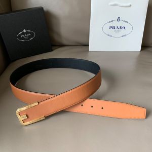 Prada Napa Leather Belt In Brown/Gold