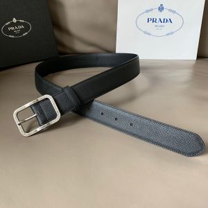 Prada Saffiano Leather Belt In Black/Silver