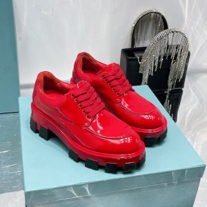Prada Monolith Patent Leather Lace-up Shoes Women In Red