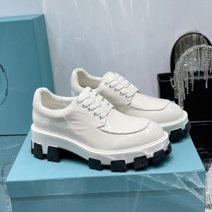 Prada Monolith Patent Leather Lace-up Shoes Women In White
