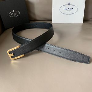 Prada 2CM105 Saffiano Leather Belt In Black/Gold