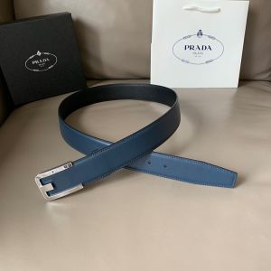 Prada 2CM105 Saffiano Leather Belt In Blue/Silver