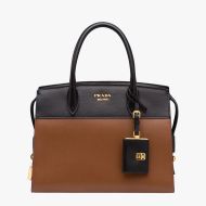 Prada 1BA046 Saffiano Leather Esplanade Bag In Brown/Black