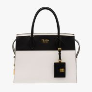 Prada 1BA046 Saffiano Leather Esplanade Bag In White/Black