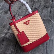 Prada 1BA212 Straw Panier Bag In Red