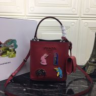 Prada 1BA217 Enameled Saffiano Leather Panier Bag In Red
