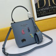 Prada 1BA217 Enameled Saffiano Leather Panier Bag In Sky Blue