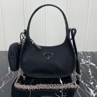 Prada 1BC114 Nylon Hobo Bag In Black