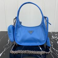 Prada 1BC114 Nylon Hobo Bag In Blue