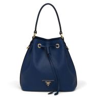 Prada 1BE032 Saffiano Leather Bucket Bag In Navy Blue