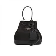 Prada 1BE055 Nylon And Saffiano Leather Bucket Bag In Black