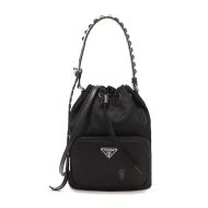 Prada 1BH038 Studded Nylon Bucket Bag In Black