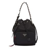 Prada 1BH038 Studded Nylon Bucket Bag In Black/Red
