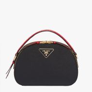 Prada 1BH123 Saffiano and Crocodile Leather Odette Bag In Black/Red