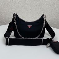 Prada 1BH204 Nylon Hobo Bag In Black/Red