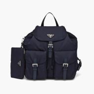 Prada 1BZ811 Medium Nylon Backpack In Navy Blue