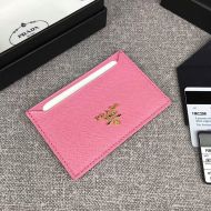 Prada 1MC208 Lettering Saffiano Leather Card Holder In Pink