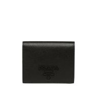 Prada 1MV204 Color-rich Lettering Saffiano Leather Bifold Wallet In Black