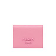 Prada 1MV204 Color-rich Lettering Saffiano Leather Bifold Wallet In Pink
