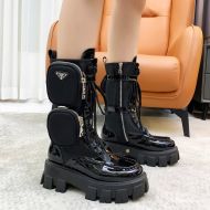 Prada 1W257M Monolith Patent Leather Biker Boots Women In Black