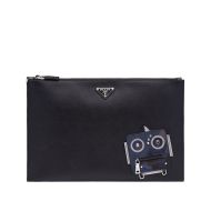 Prada 2NG001 Robot Saffiano Leather Clutch In Black/Blue